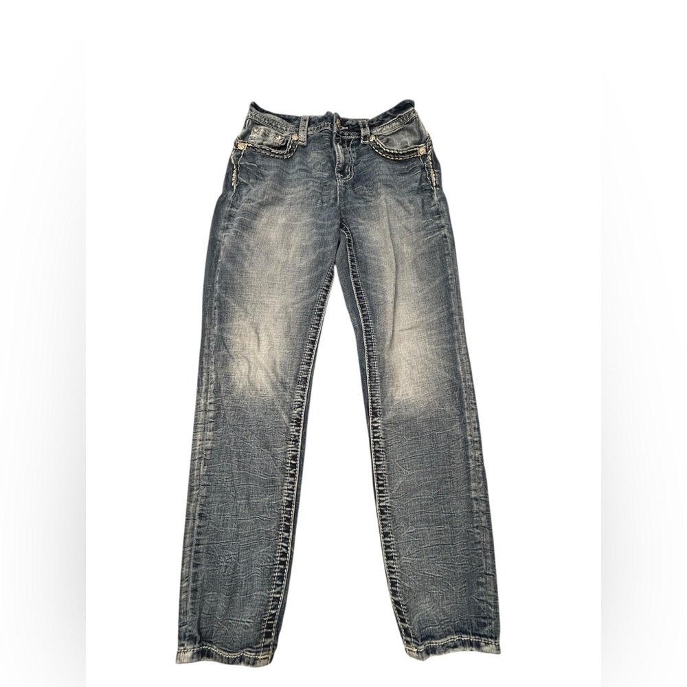 Miss‎ Me MidRise Straight Leg Ankle Cuff Women’s Embellished Blue Jeans 27